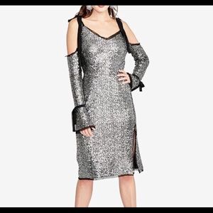 Rachel Roy size 8 sequins cold shoulder dress